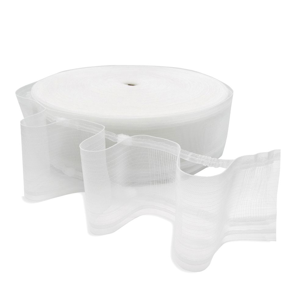 Лента (тесьма) шторная: сборка волна (1:2) 100 мм / 100 метров, органза с эффектом люверсов MirTex