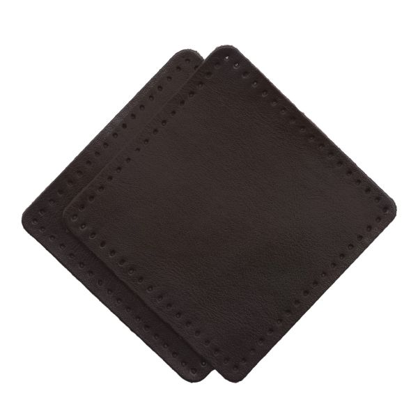 Заплатки пришивные из кожи, квадрат 8см с перфорацией, 2 шт, 100% кожа, 03 темно-коричневый, 9122