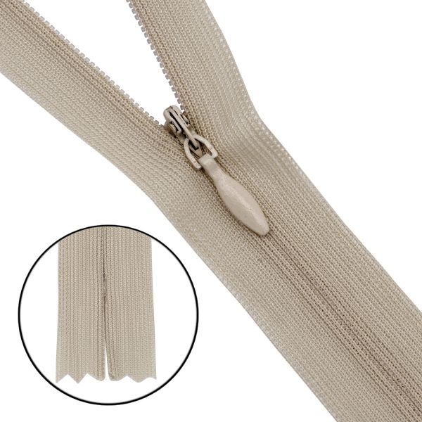 Молния потайная (скрытая) Т3 (3 мм) 1 зам., н/раз., 20 см, нейлон, F307 натуральный, 10 шт