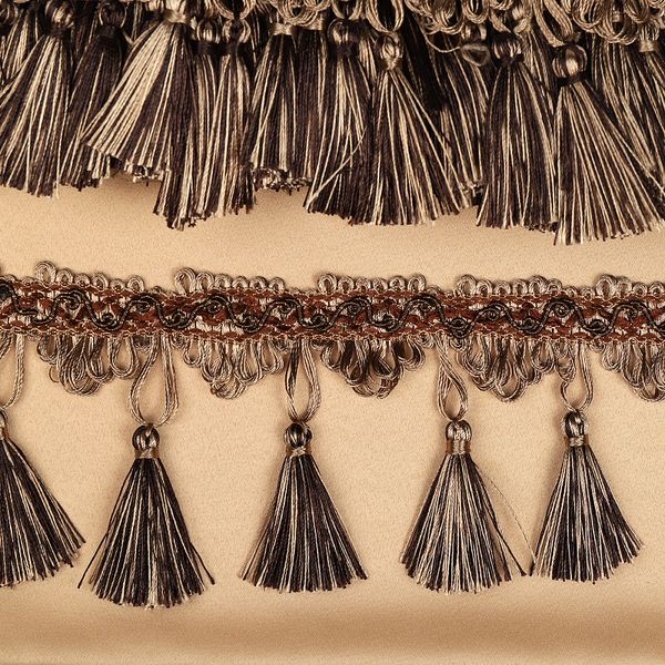 Бахрома отделочная широкая 100.0 мм / 10 метров, цв.6458, цв.беж+т.коричневый