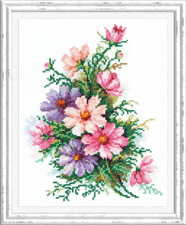 Набор для вышивания нитками Чудесная игла, Космея 18х24 см