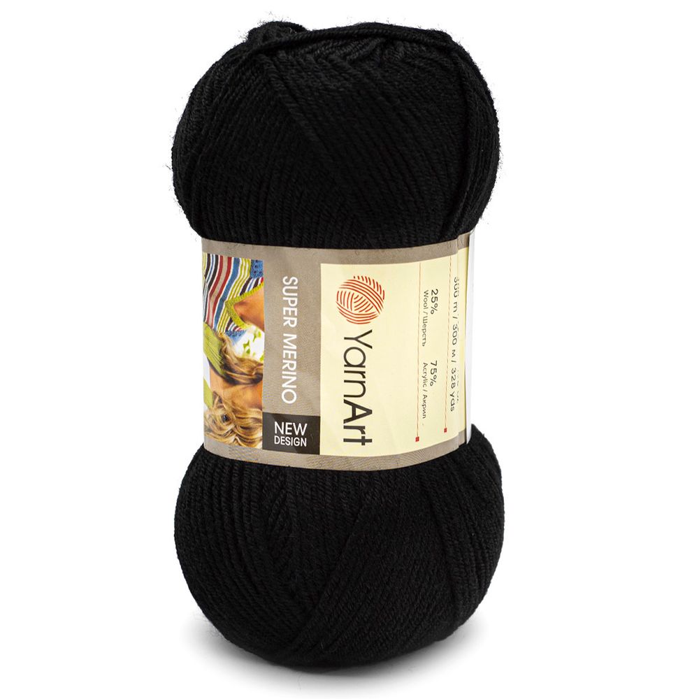 Пряжа YarnArt (ЯрнАрт) Super Merino / уп.5 мот. по 100 г, 300м, 217 черный