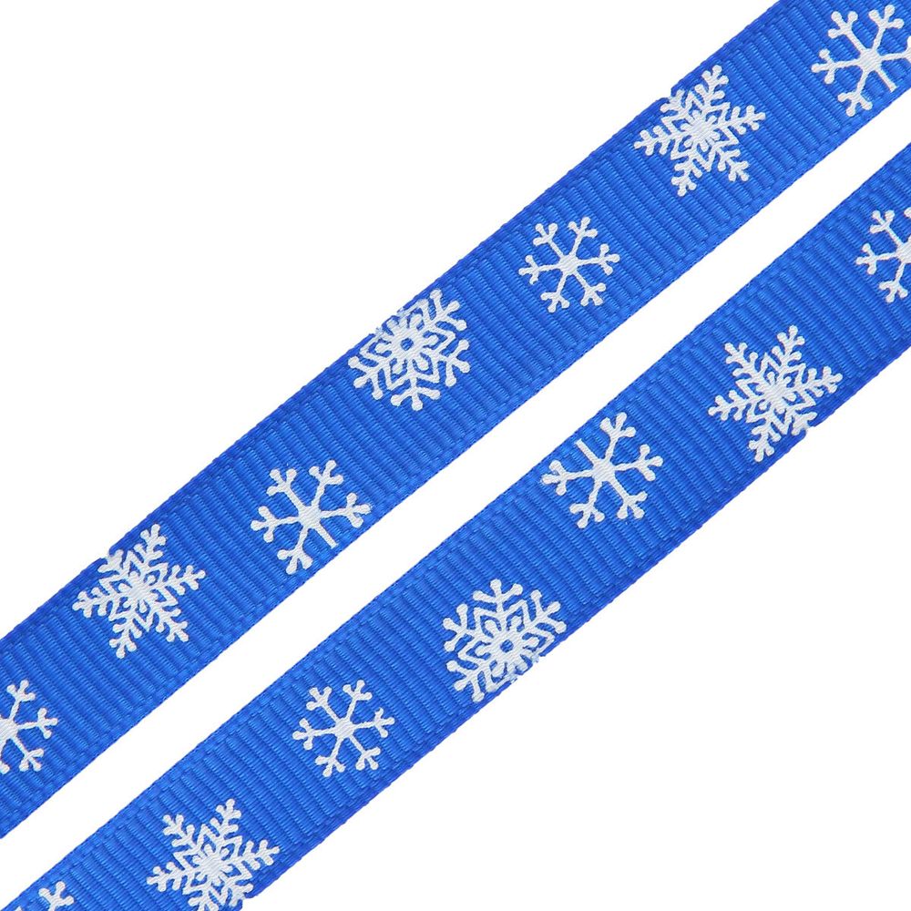 Лента репсовая (в рубчик) Снежинки, 10 мм, 3м, синий