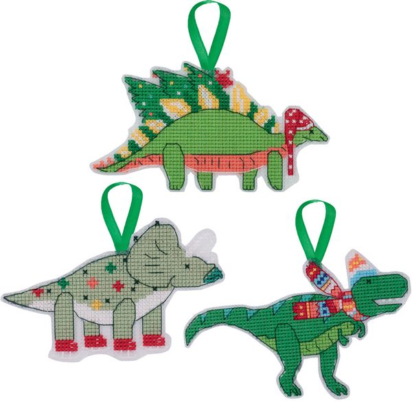 Набор для вышивания нитками Klart, Новогодние игрушки. Динозаврики, 7.5х12.5 см