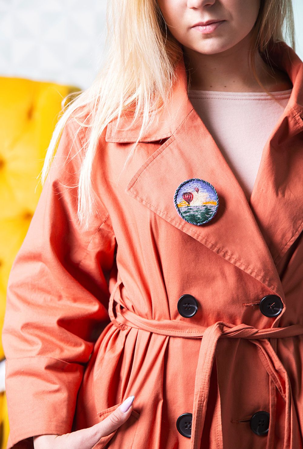 Набор для вышивания нитками Panna, Живая картина, Брошь. Воздушные шары, 5,5х5,5 см