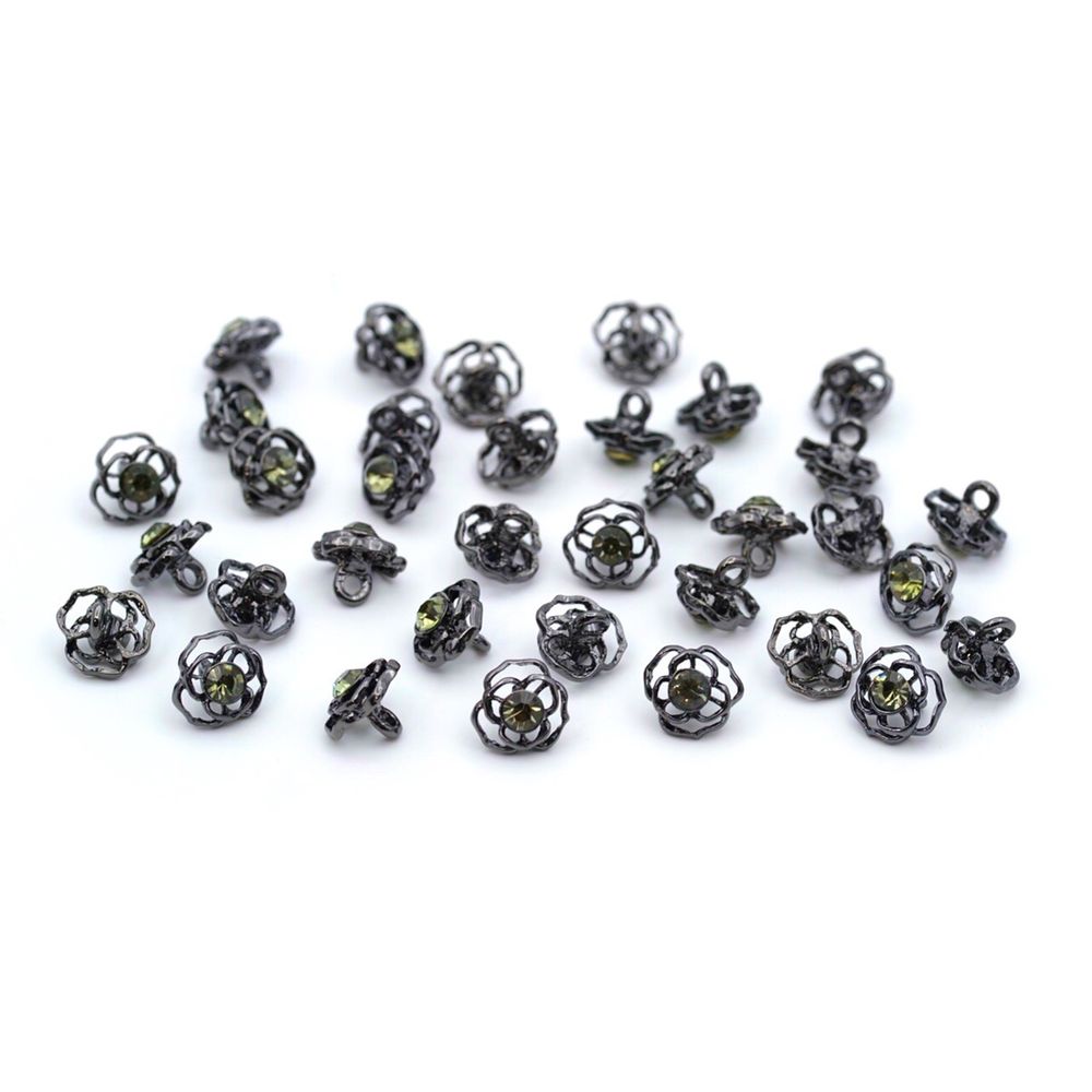 Пуговицы на ножке 16L (10мм) со стразом, металл (Pewter олово (черный никель)), 36 шт, ME 625