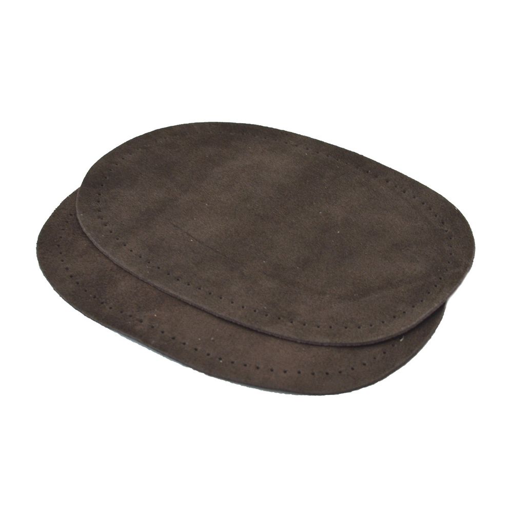 Заплатка, замша, овал средний 10х14см с перфорацией, с тупыми краями, 2 шт в уп, 100% кожа, 21 т.коричневый