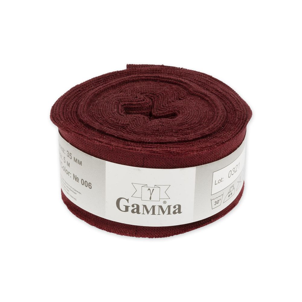 Косая бейка трикотажная 35 мм / 5 шт по 5 метров, (рибана), 006 бордовый, Gamma