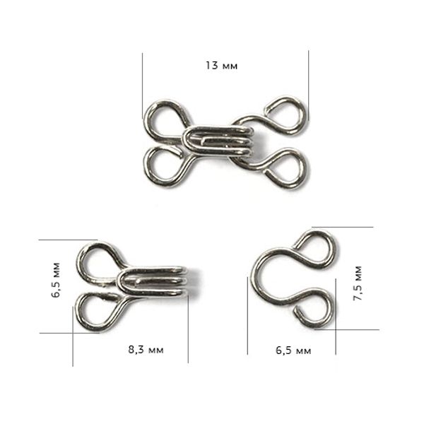 Крючки пришивные 13х7.5 мм, №1, ТВ-НЕ-А, цв. никель уп. 1000 шт