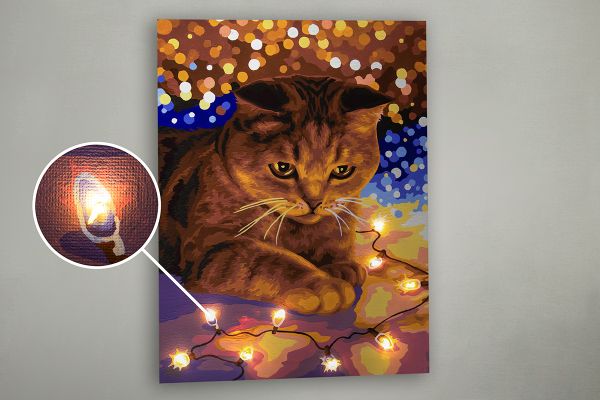 Картина по номерам Фрея, со светодиодами Котик с огоньками, 40х30 см