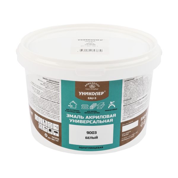 Эмаль акриловая универсальная 3 кг, RAL 9003 - белый, Униколер EAU-3