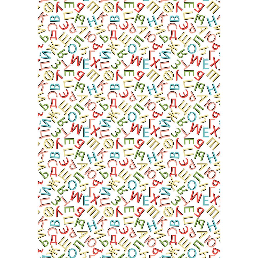 Ткань для пэчворка Peppy Грамотейка, рулон 112 см / 5 метров, ГР-03 алфавит белый, Peppy