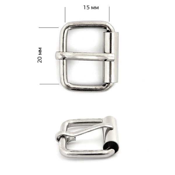Пряжка ременная металл 20х15 мм, толщ. 3 мм, 100 шт, роликовая, цв. никель