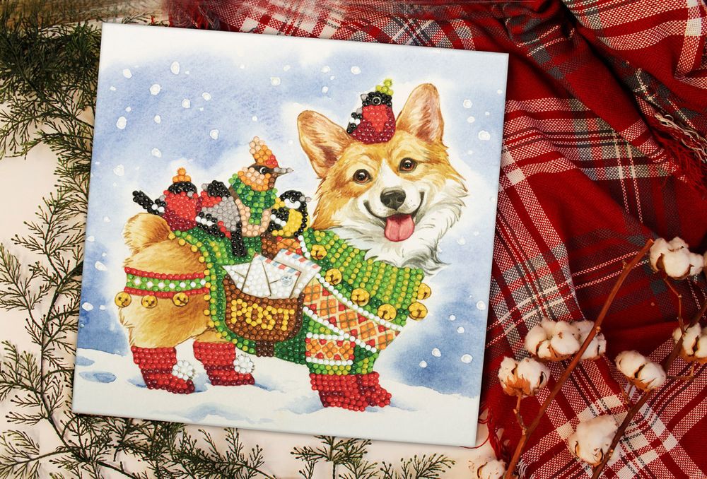 Алмазная (кристальная) мозаика Фрея, Корги-почтальон 20х30 см
