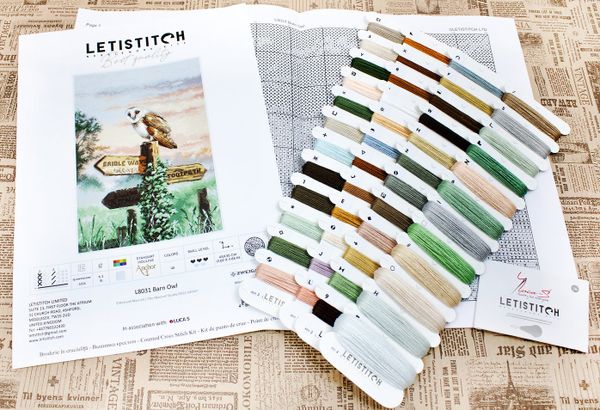 Набор для вышивания нитками LetiStitch, Сипуха 45х30 см