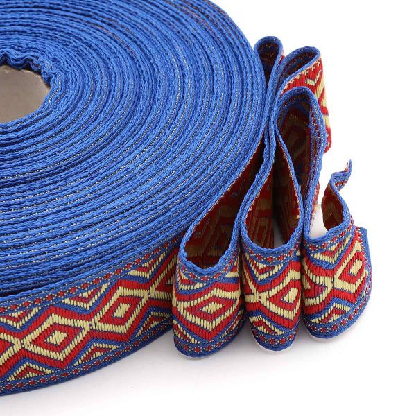 Лента (тесьма) жаккардовая 32.0 мм / 25±1 метров, рис. 9496, С1853Г17 золото/красный/синий