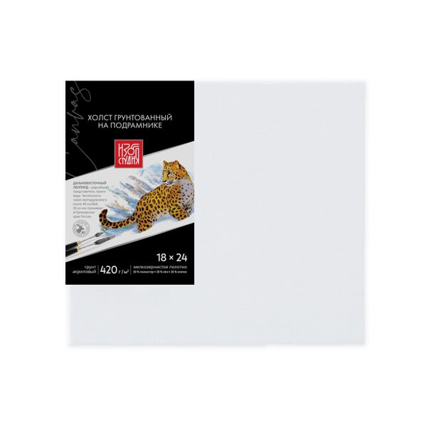 Холст грунтованный на подрамнике 18х24 см, 420 г/м², 40% полиэстер, 30% лён, 30% хлопок, 2 шт, мелкозернистый, Аква-колор, IZO-MCFG-1824