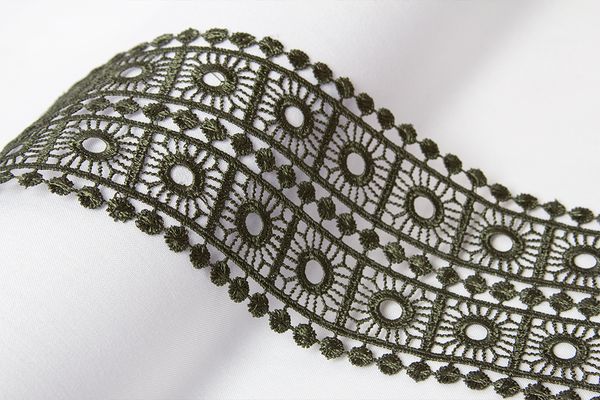 Кружево гипюр (плетёное) 78 мм / 10 м, хаки, Gamma GGM-7801