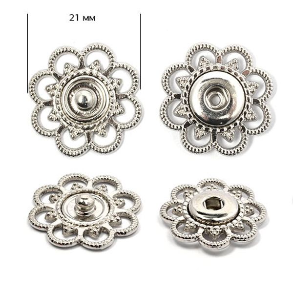 Кнопка пришивная металл ⌀21.0 мм, BJ114, цв.никель уп. 50 шт, TBY