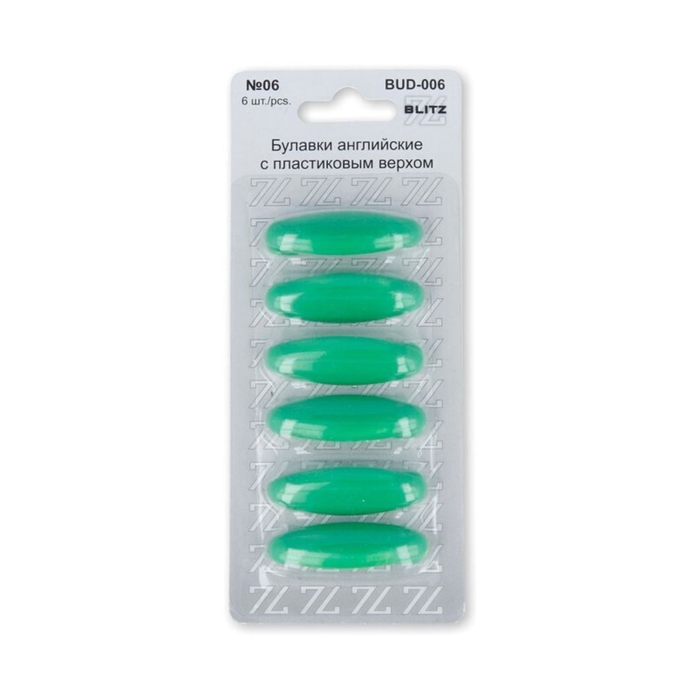 Булавки английские пластик 36 мм, 6 шт, 06 зеленый, Blitz BUD-006