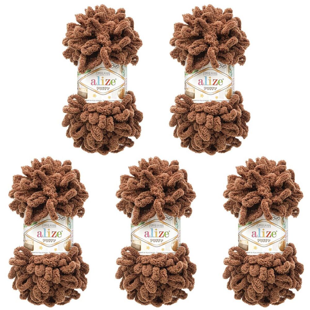 Пряжа Alize (Ализе) Puffy / уп.5 мот. по 100 г, 9м, 493 темно-коричневый