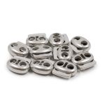 Фиксатор (зажим) для шнура металл плоский, 2 отв., 18х15 мм, (in ⌀4.5 мм), мет. цв.серебро, 10 шт