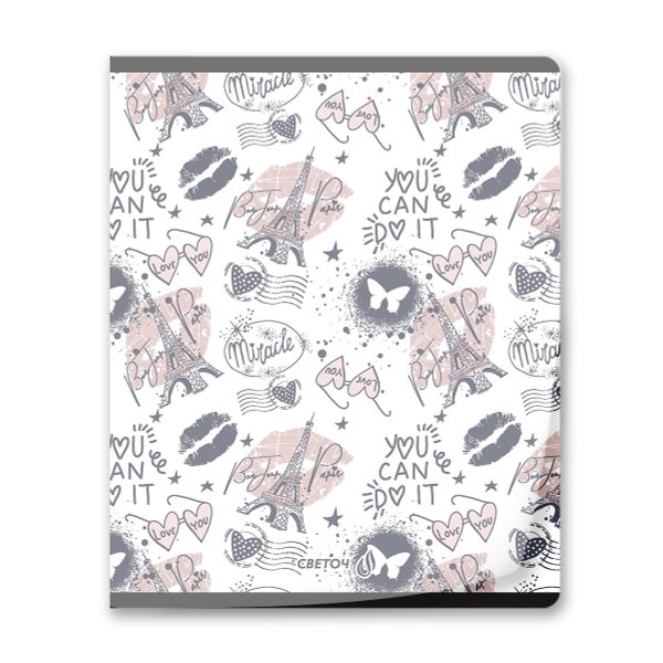 Тетрадь общая с пластиковой обложкой 180 мкр, лен, цвет.запечат.титул лист A5+ 80 л. на скобе 65 г/м², белизна 100 %, 10 шт, клетка, 01106 Парижанка, Светоч Т63