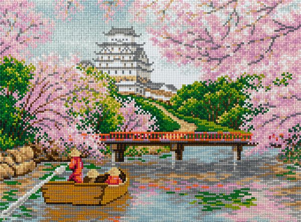 Алмазная (кристальная) мозаика Фрея ALPD-162, на подрамнике Весна в Замке Химэдзи, 40х30 см