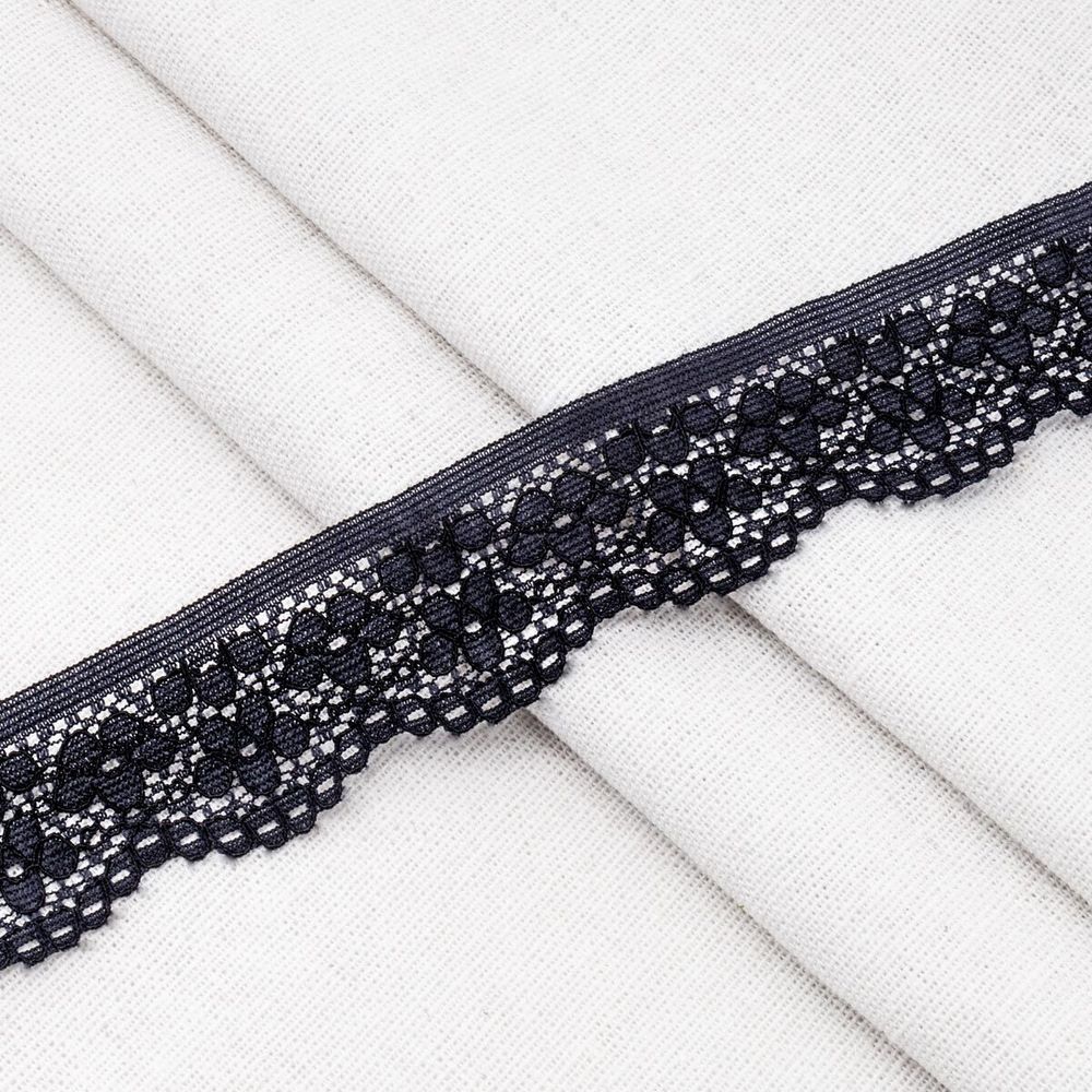 Кружево эластичное (стрейч) 25 мм / 50 метров, черный ирис, К009.025