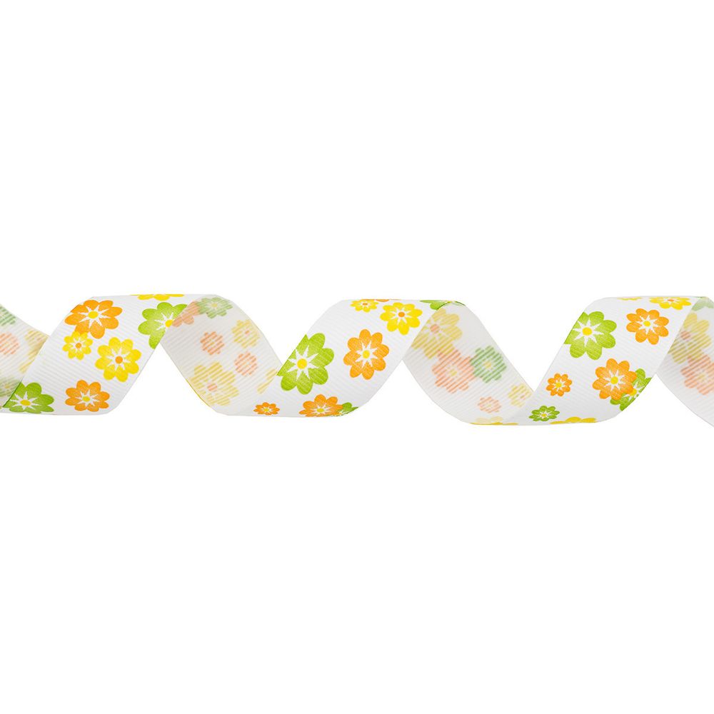 Лента репсовая (в рубчик) Цветочки 2 25.0 мм, 22.86 м (желтый/оранжевый)