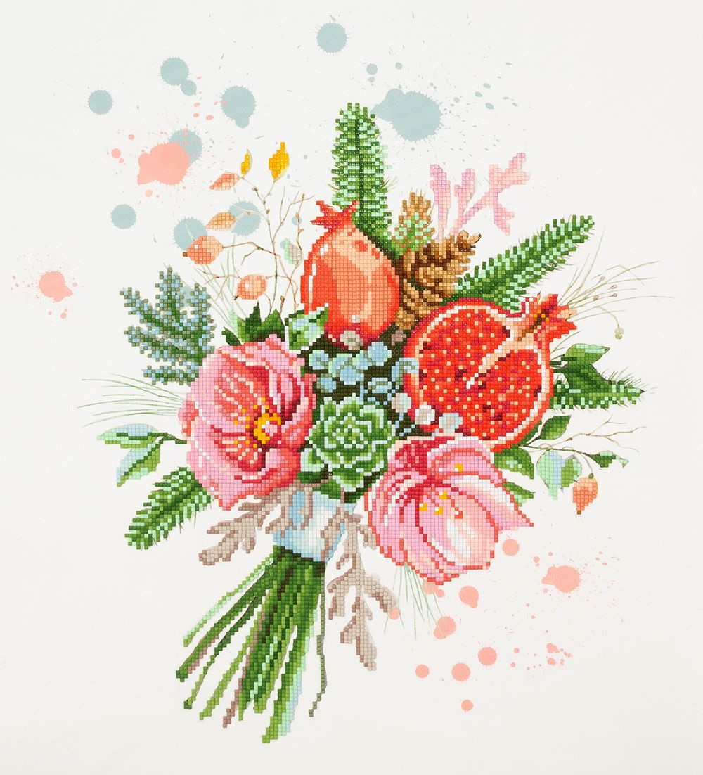 Алмазная (кристальная) мозаика Фрея, Букет с гранатом, 40х45 см