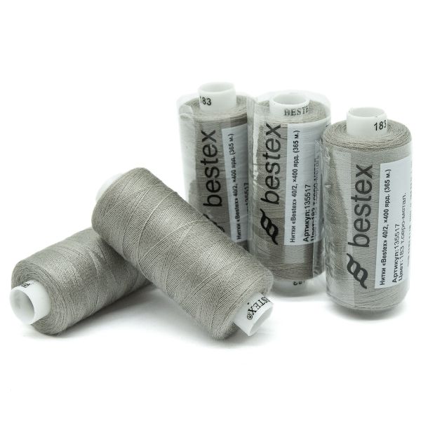 Нитки швейные бытовые Bestex 40/2, 365 м (400 ярд) / 10 кат., 183 светлый уголь