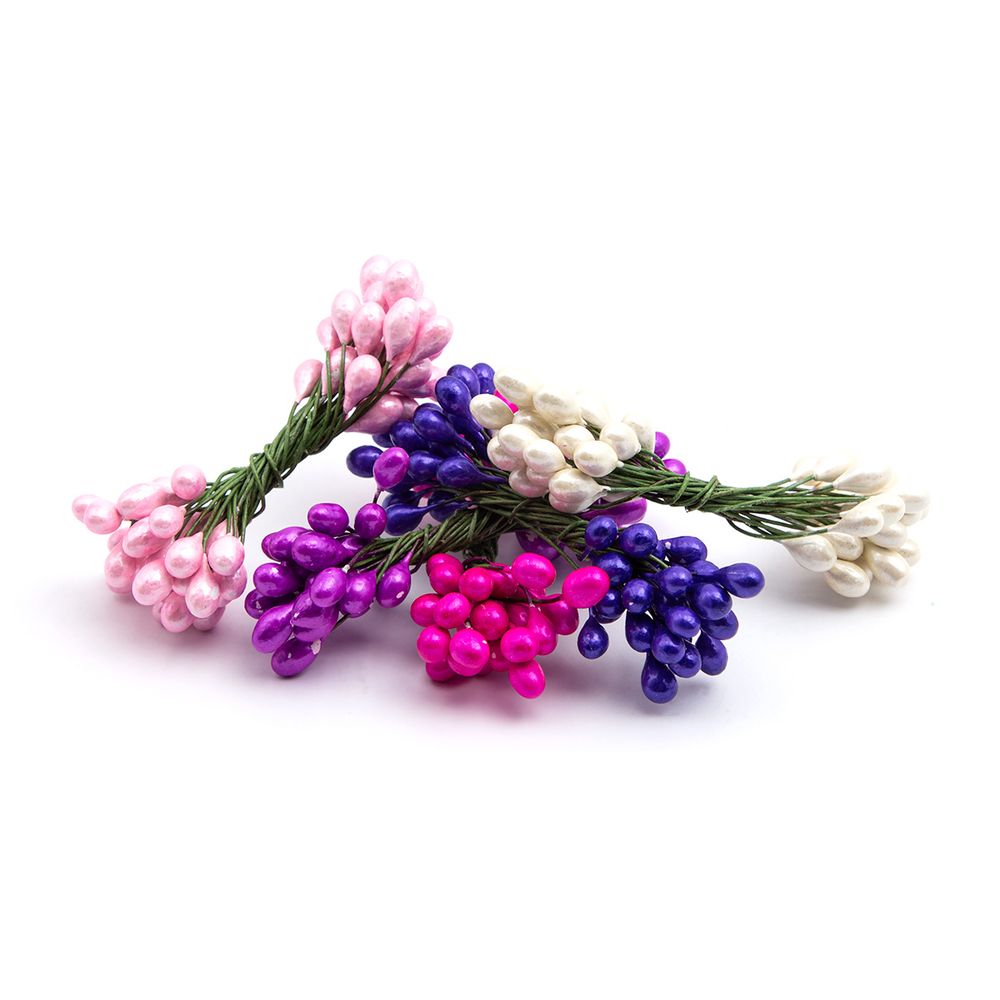 Тычинки для искусственных цветов на проволке 0.5х6 см, 50±3г, 5 цветов, розово-фиолетовый микс