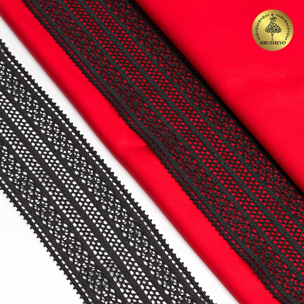 Кружево стрейч (эластичное) 50 мм / 10 метров, TBY.8035, цв.02 черный, Kruzhevo