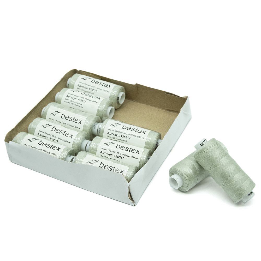 Нитки швейные бытовые Bestex 40/2, 365 м (400 ярд) / 10 кат., 329 серо-мятный