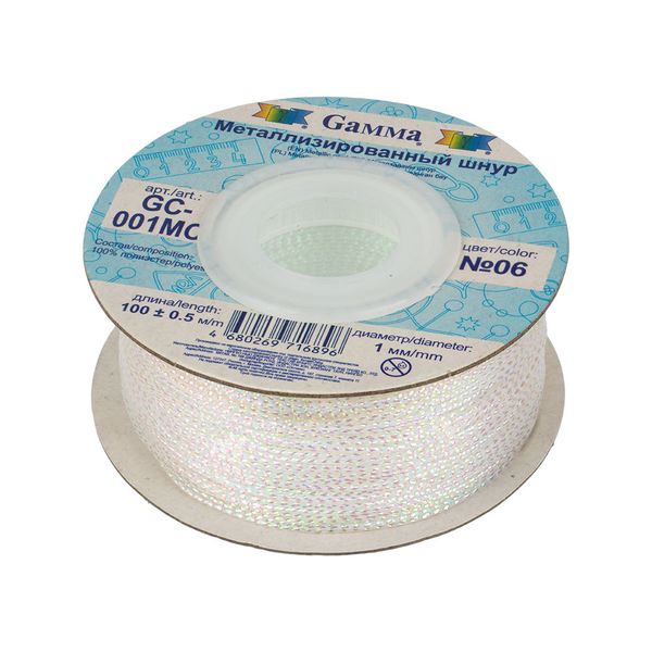 Шнур металлизированный ⌀1.0 мм, 100 м, цв. 06 белый, Gamma GC-001MC
