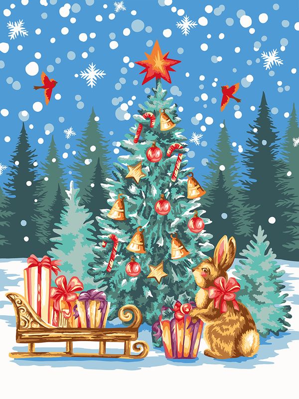 Картина по номерам Фрея PKZ/PM-078, Зайчик у ёлки, (на картоне) 40х30 см