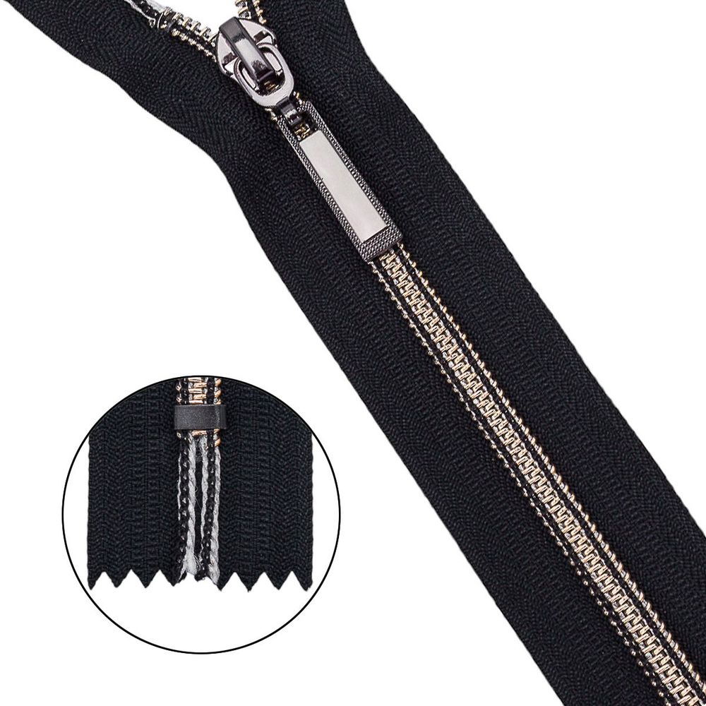 Молния спираль (витая) Т7 (7 мм) 1 зам., н/раз., 18 см, черн.ник. / черн, 10 шт