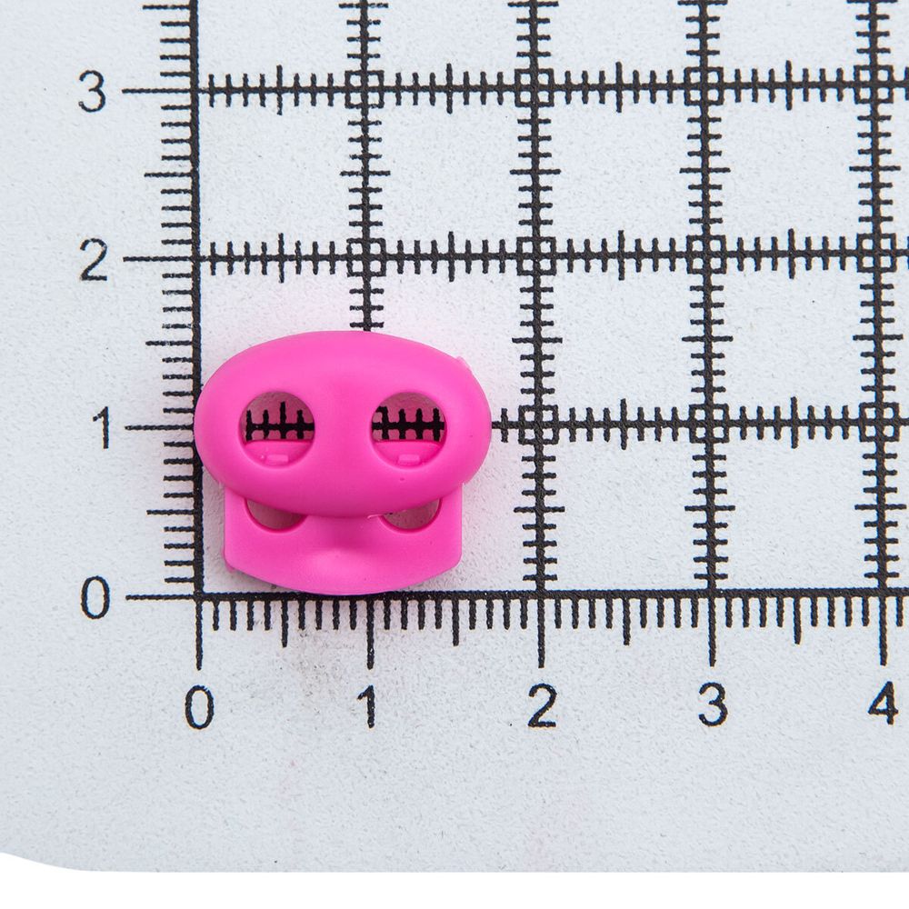 Фиксатор (зажим) для шнура пластик 2 отв., ⌀4.0 мм, 14х17 мм, овал малый ПП, розовый, 100 шт