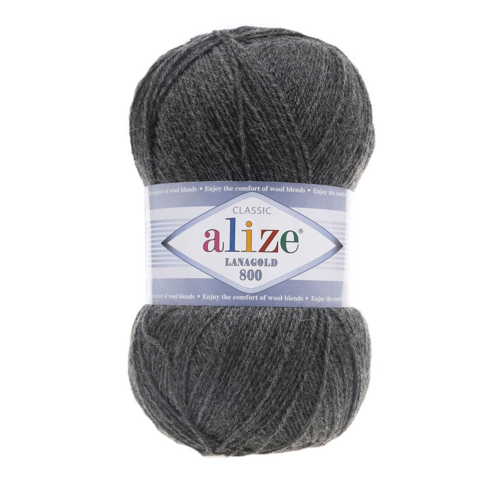 Пряжа Alize (Ализе) Lana Gold 800 / уп.5 мот. по 100 г, 800м, 182 средне-серый меланж A