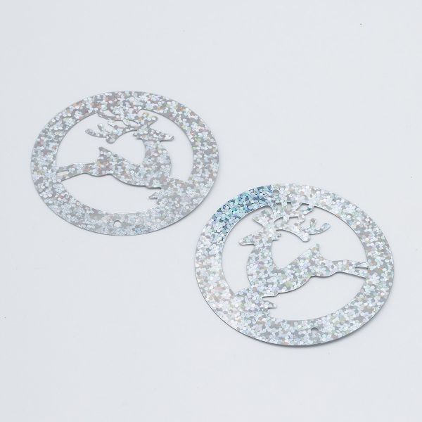 Пайетки голографические ⌀5.5 см, олень в шаре серебро, 30±3 шт