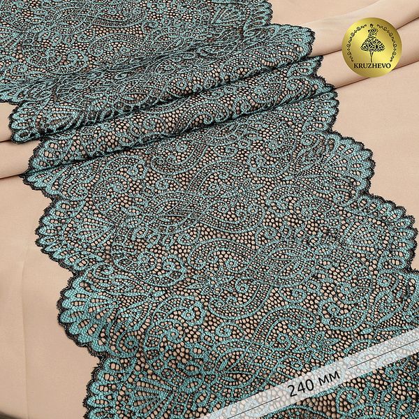 Кружево бельевое эластичное 225 мм / 120 м, 40992 цв.т.зеленый+св.зеленый, Kruzhevo