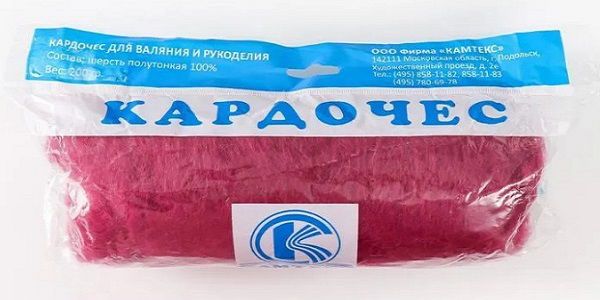 Шерсть для валяния Камтекс кардочес Мини 100% полутонкая шерсть 100 г, 088 брусника