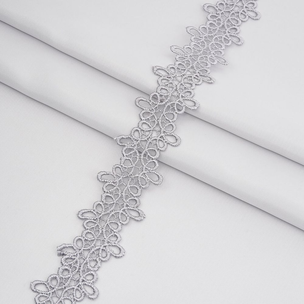 Кружево гипюр (плетёное) 40 мм / 13.7 метров, цв. св.серый, 21468