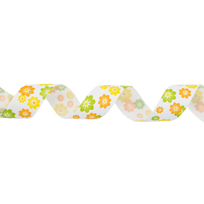Лента репсовая (в рубчик) Цветочки 2 25.0 мм, 22.86 м (желтый/оранжевый)
