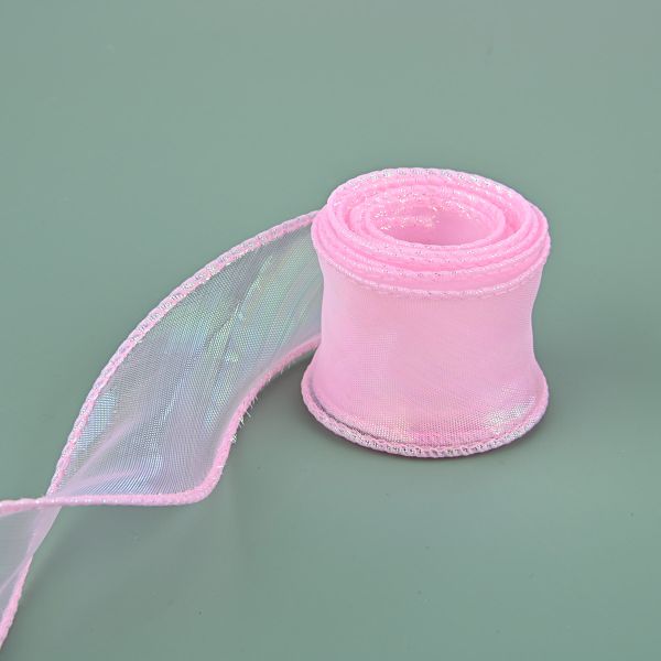 Лента декоративная с волнистым краем перламутр 38.0 мм / 18.29±1 метров, 100% органза, УЦЕНКА (08 розовый перламутр), 6100-9043