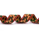 Лента (тесьма) жаккардовая 24.0 мм / 25±1 метров, рис.9615, Орнаменты и узоры народов севера, красный-желтый-зеленый, Gamma С3772Г17 рис.9615