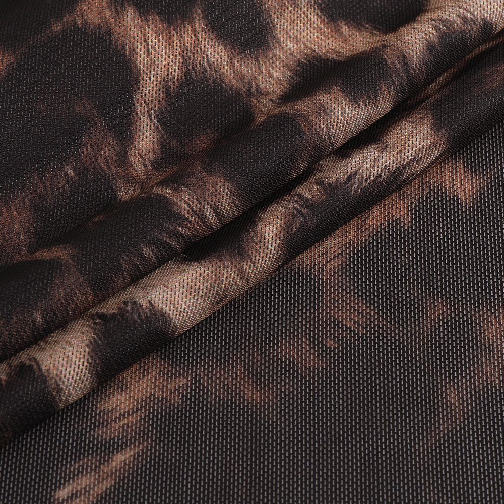 Сетка бельевая эластичная 120 г/м², шир.150 см / 1 метр, принт Леопард, T-0904, 3 т.бежевый /T-0904.3.1/