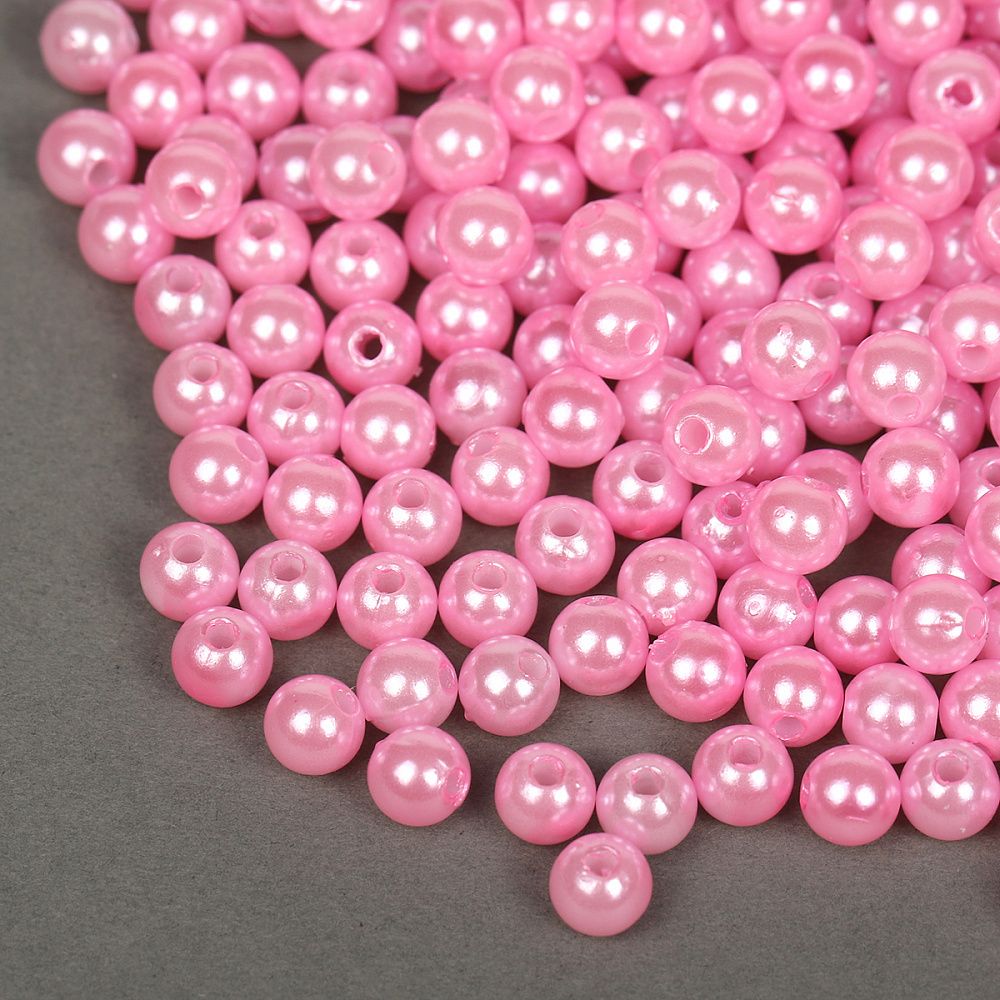 Бусины пластик (перламутр) ⌀6 мм, цв.015 розовый, уп.500г (4838 шт), Magic4Hobby