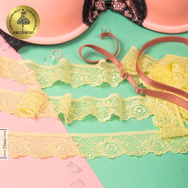Кружево эластичное (стрейч) 35 мм, L839, цв.12 бл.желтый уп.50м, Kruzhevo